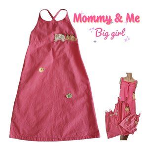 Mommy & Me Hikosen Cara 100% Cotton Apron Tank Dress SZ M Coral Pink